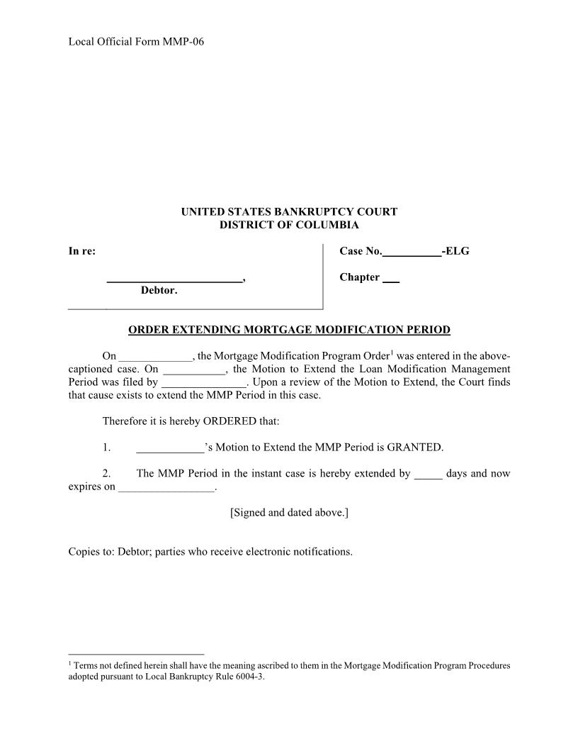 Order Extending Mortgage Modification Period {MMP-06} | Pdf Fpdf Docx | District Of Columbia