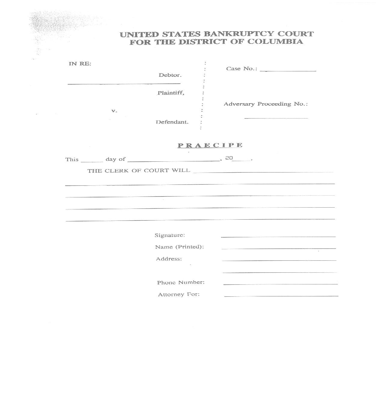 Praecipe | Pdf Fpdf Doc Docx | District Of Columbia