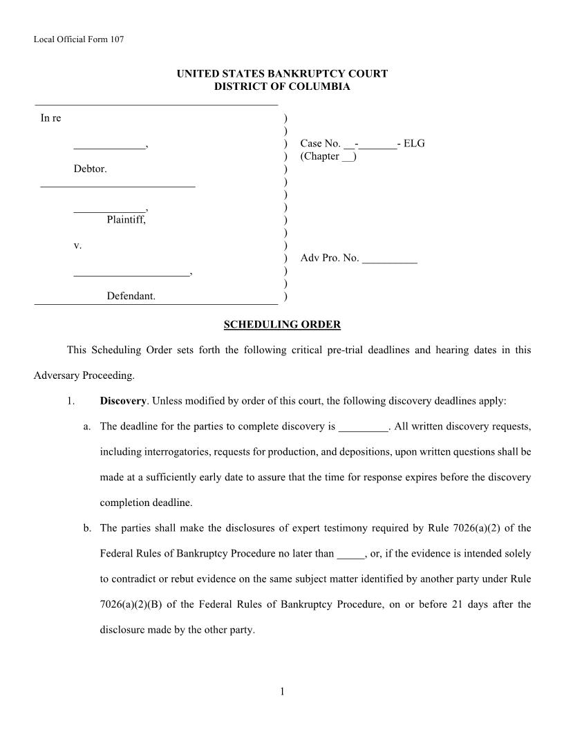 Scheduling Order {107} | Pdf Fpdf Docx | District Of Columbia