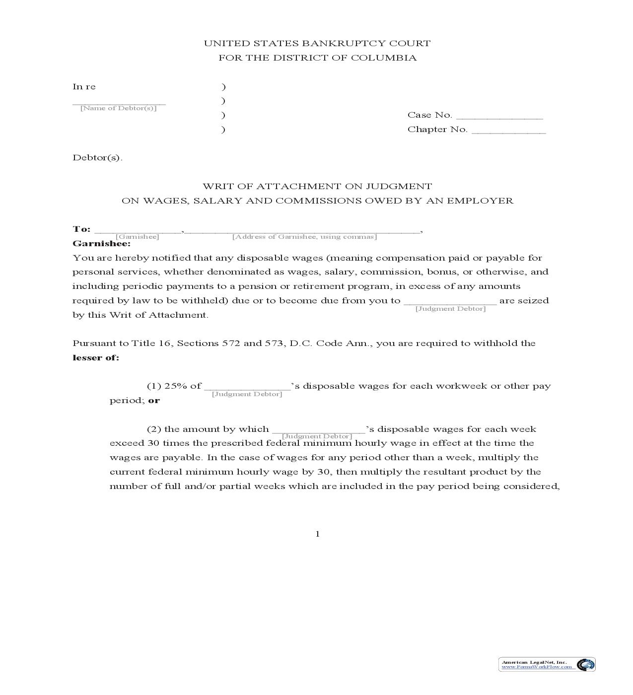 Writ Of Attachment On Judgment On Wages Salary And Commission And Interrogatories | Pdf Fpdf Doc Docx | District Of Columbia