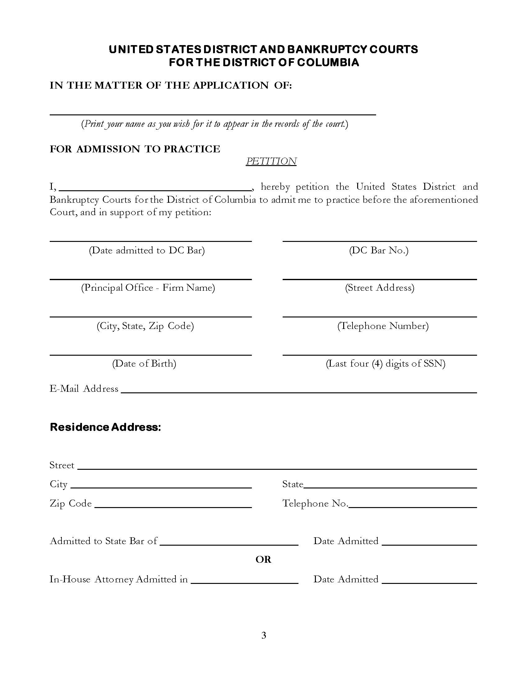 Application For Admission {CO-A600} | Pdf Fpdf Doc Docx | District Of Columbia