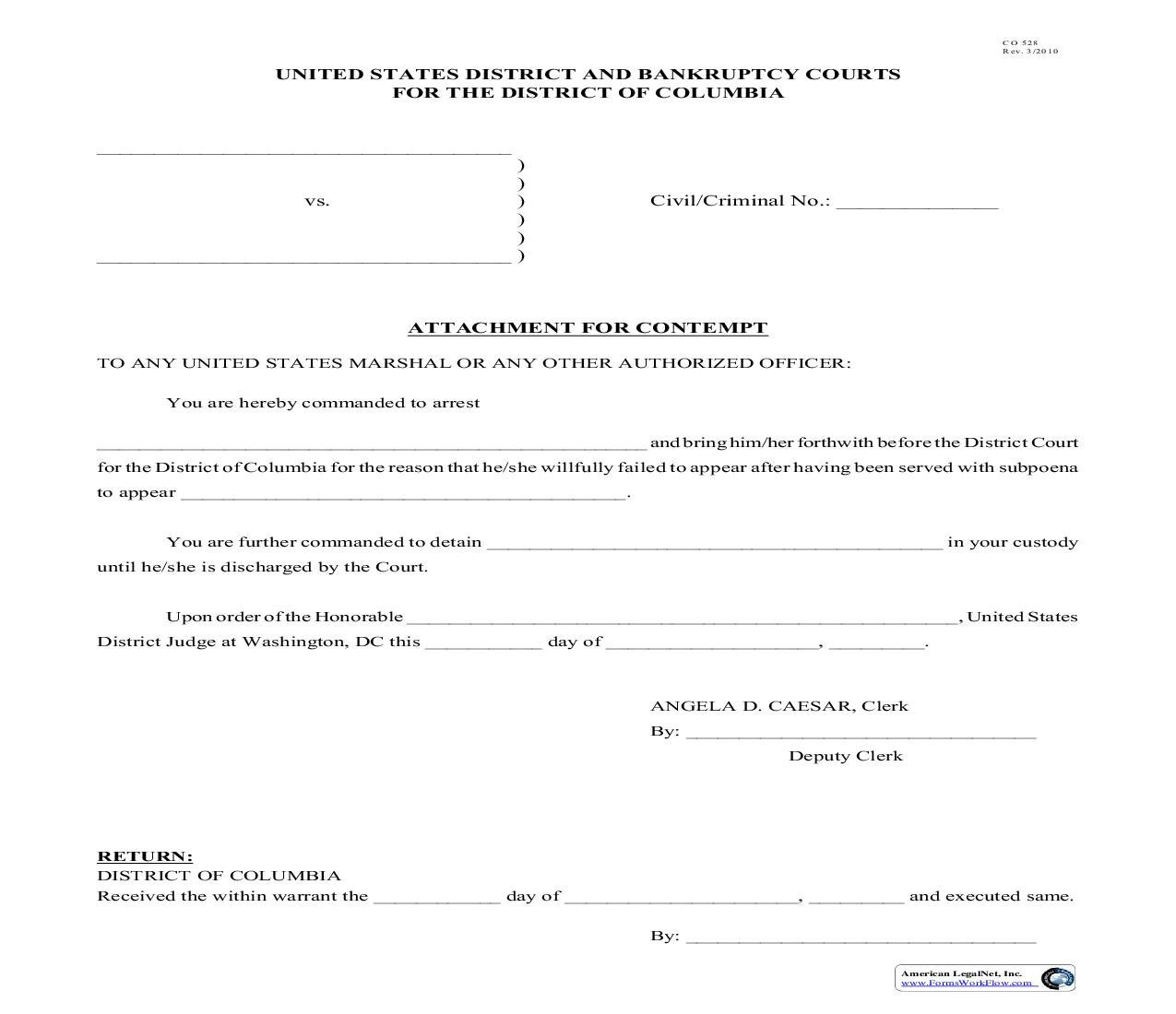 Attachment For Contempt {CO-528} | Pdf Fpdf Doc Docx | District Of Columbia
