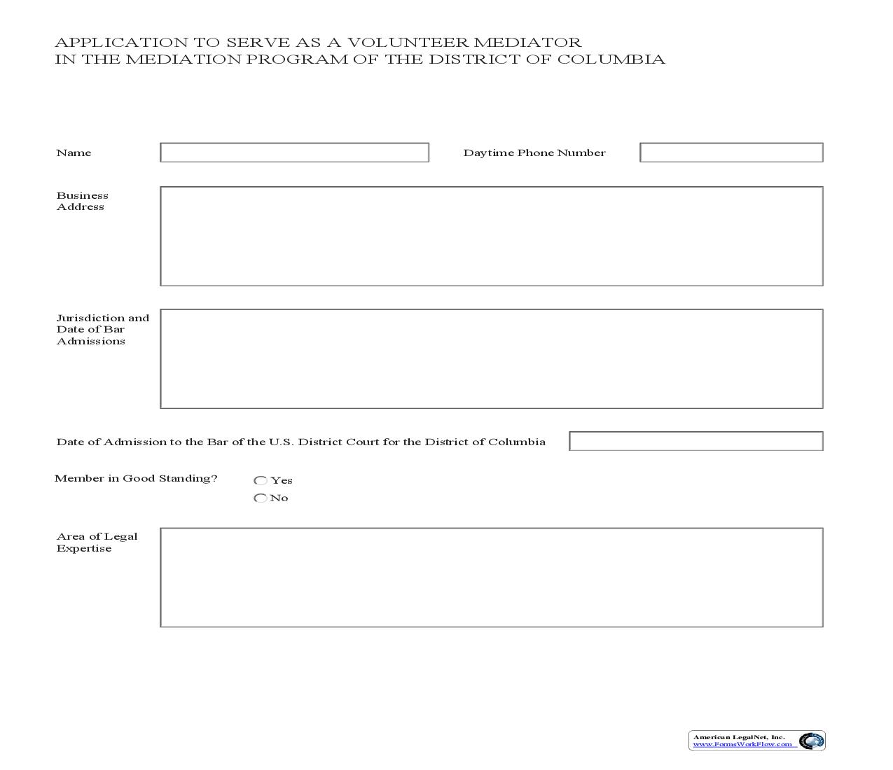 Mediator Application | Pdf Fpdf Doc Docx | District Of Columbia