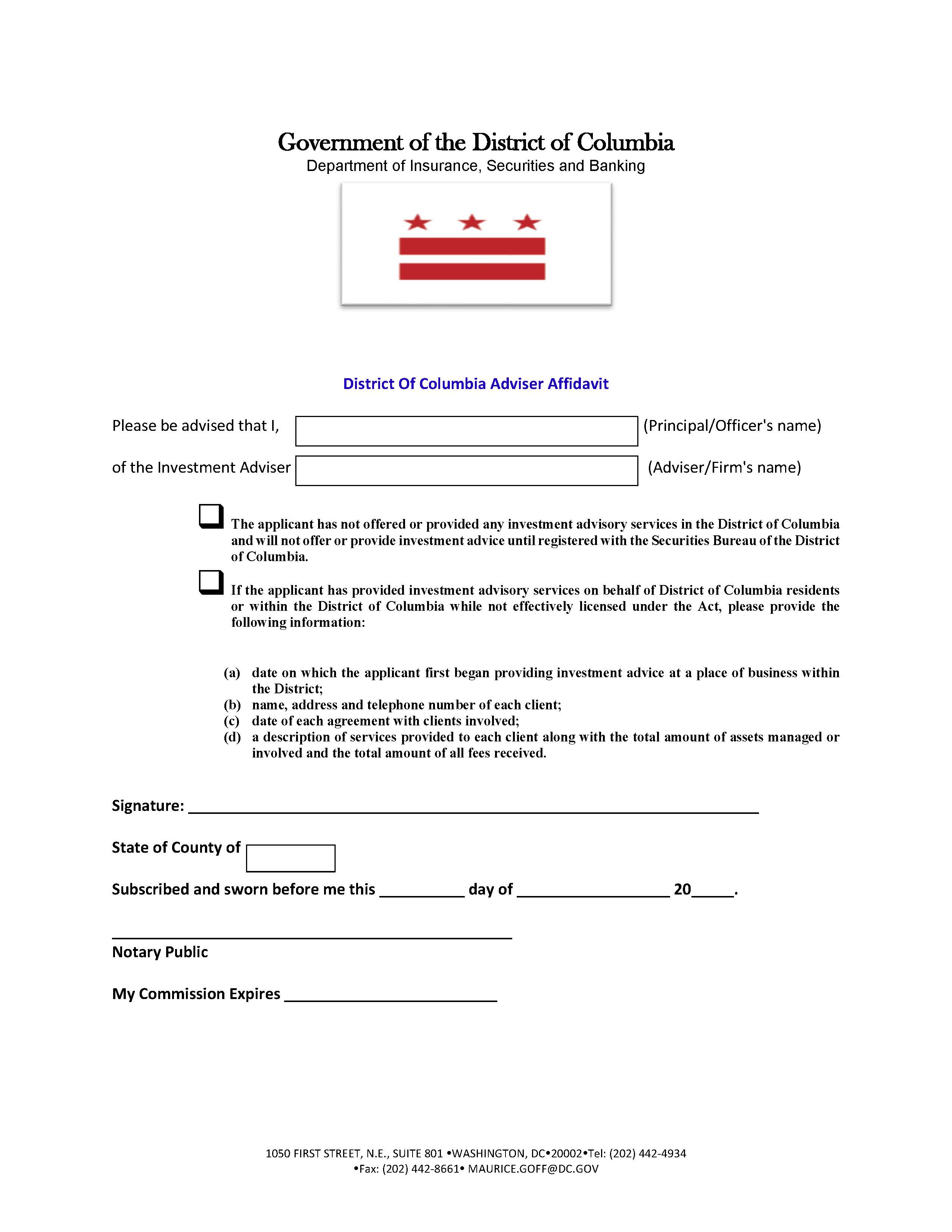 Adviser Affidavit {AA} | Pdf Fpdf Docx | District Of Columbia