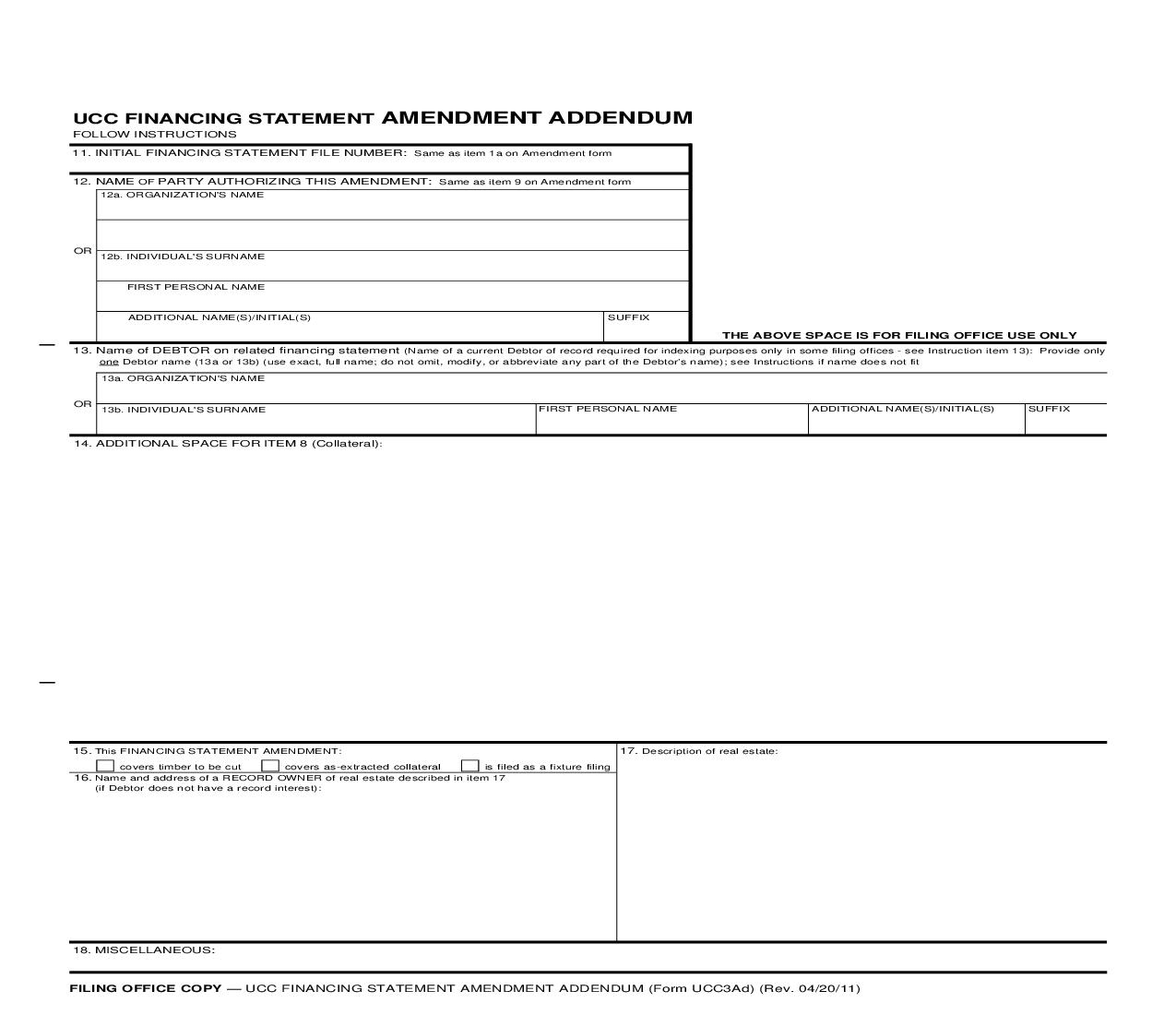 UCC3Ad Financing Statement Amendment Addendum {UCC3Ad} | Pdf Fpdf Doc Docx | District Of Columbia