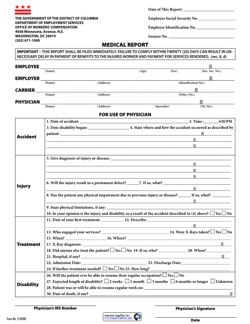 Medical Report {12 DCWC} | Pdf Fpdf Docx | District Of Columbia