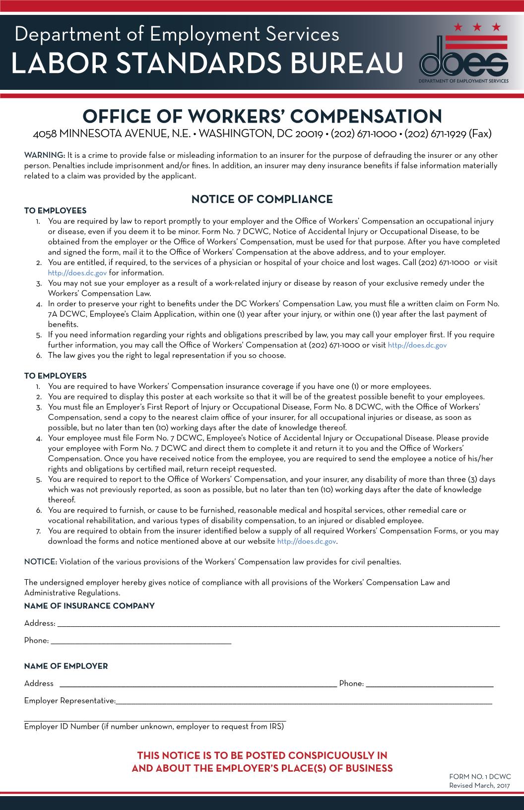Notice Of Compliance {1 DWC} | Pdf Fpdf Doc Docx | District Of Columbia