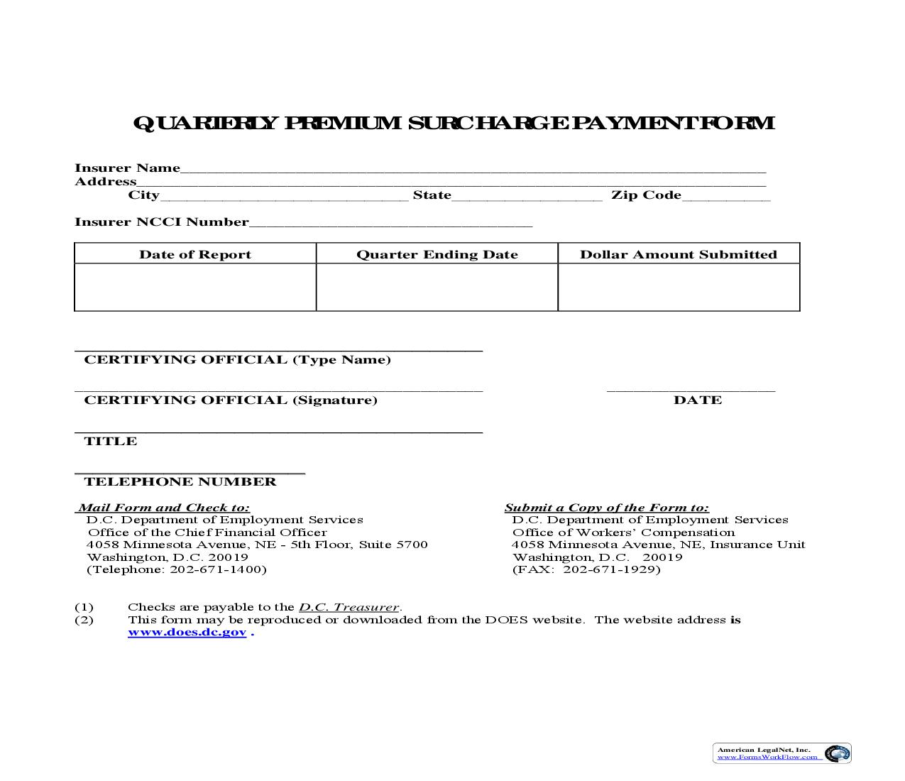 Quarterly Premium Surcharge Payment Form | Pdf Fpdf Doc Docx | District Of Columbia