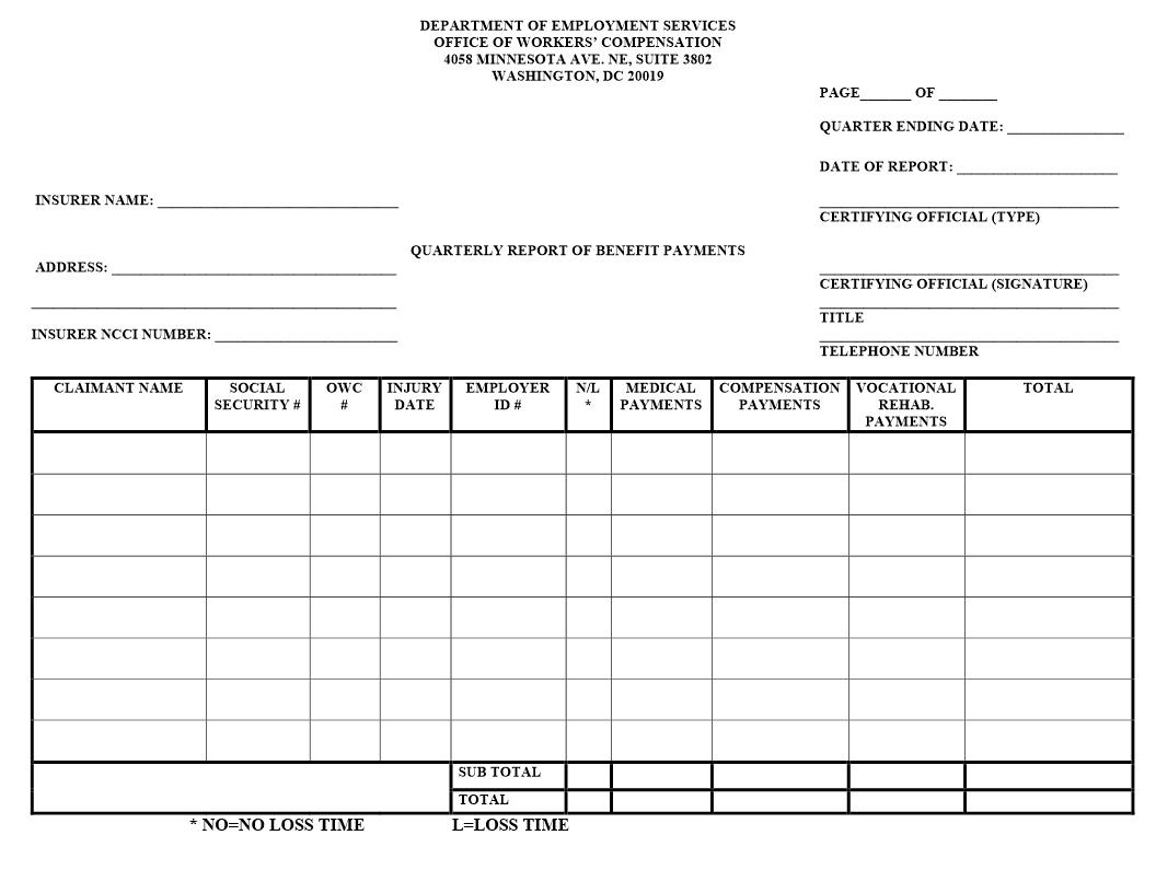 Quarterly Report Of Benefit Payments | Pdf Fpdf Docx | District Of Columbia