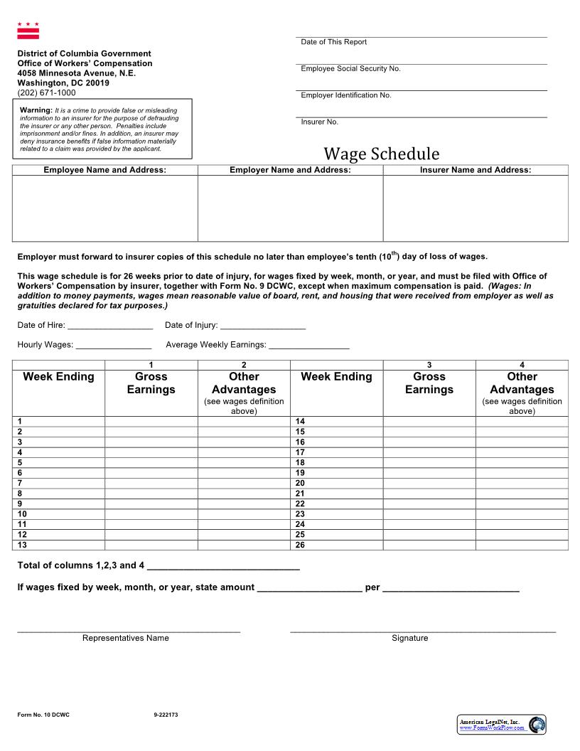Wage Shedule {10 DCWC} | Pdf Fpdf Docx | District Of Columbia