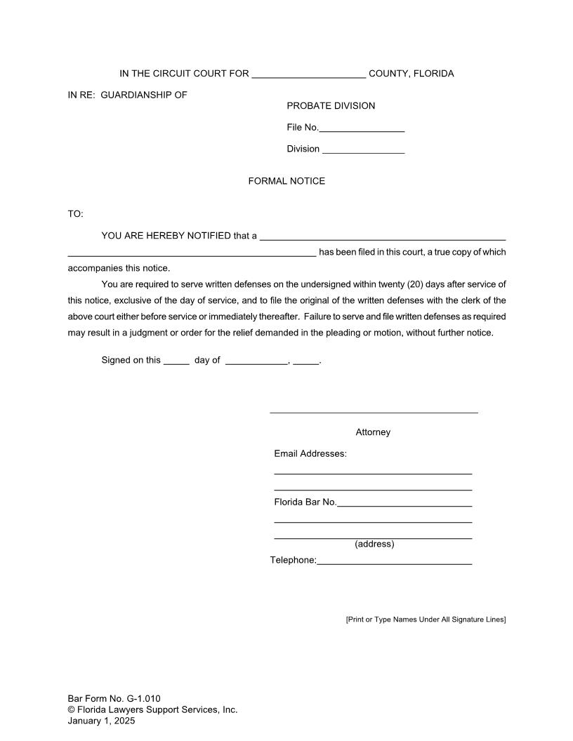 Formal Notice {G-1.010} | Pdf Fpdf Doc Docx | FLSSI Guardianship