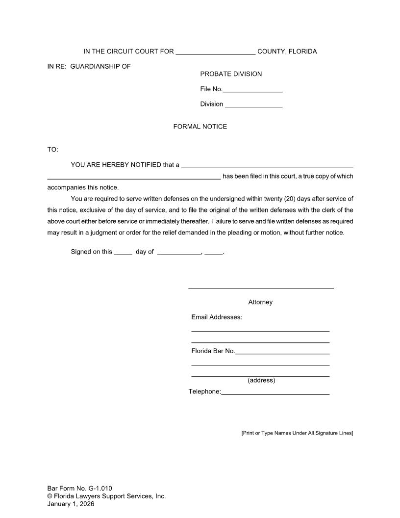 Formal Notice {G-1.010} | Pdf Fpdf Doc Docx | FLSSI Guardianship