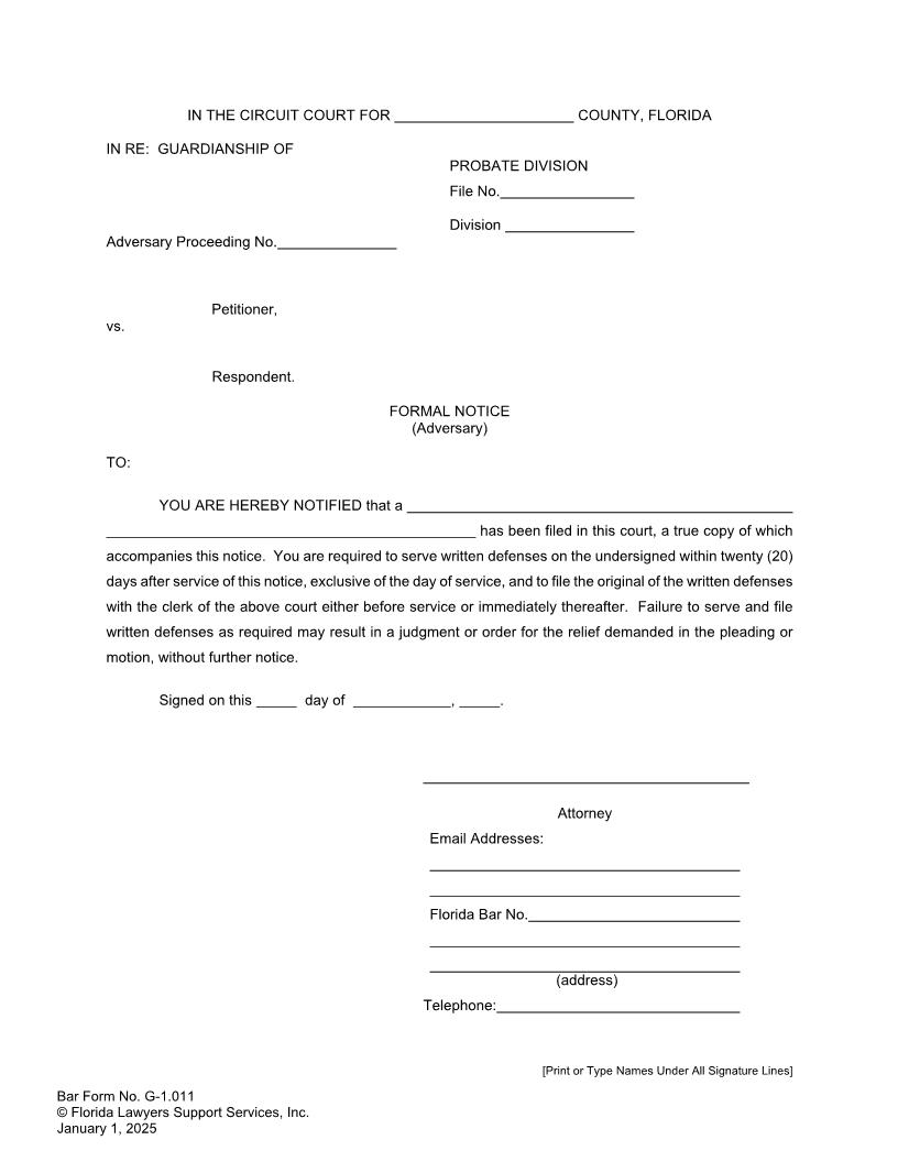 Formal Notice Adversary {G-1.011} | Pdf Fpdf Doc Docx | FLSSI Guardianship