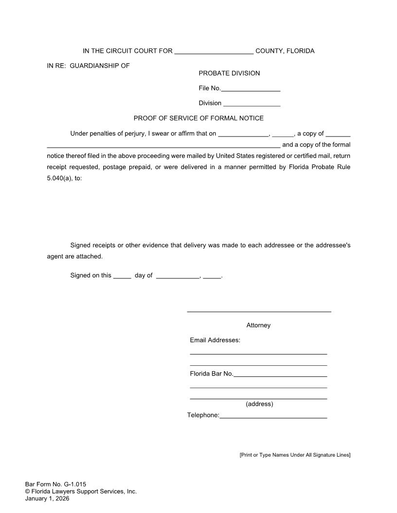Proof Of Service Of Formal Notice {G-1.015} | Pdf Fpdf Doc Docx | FLSSI Guardianship