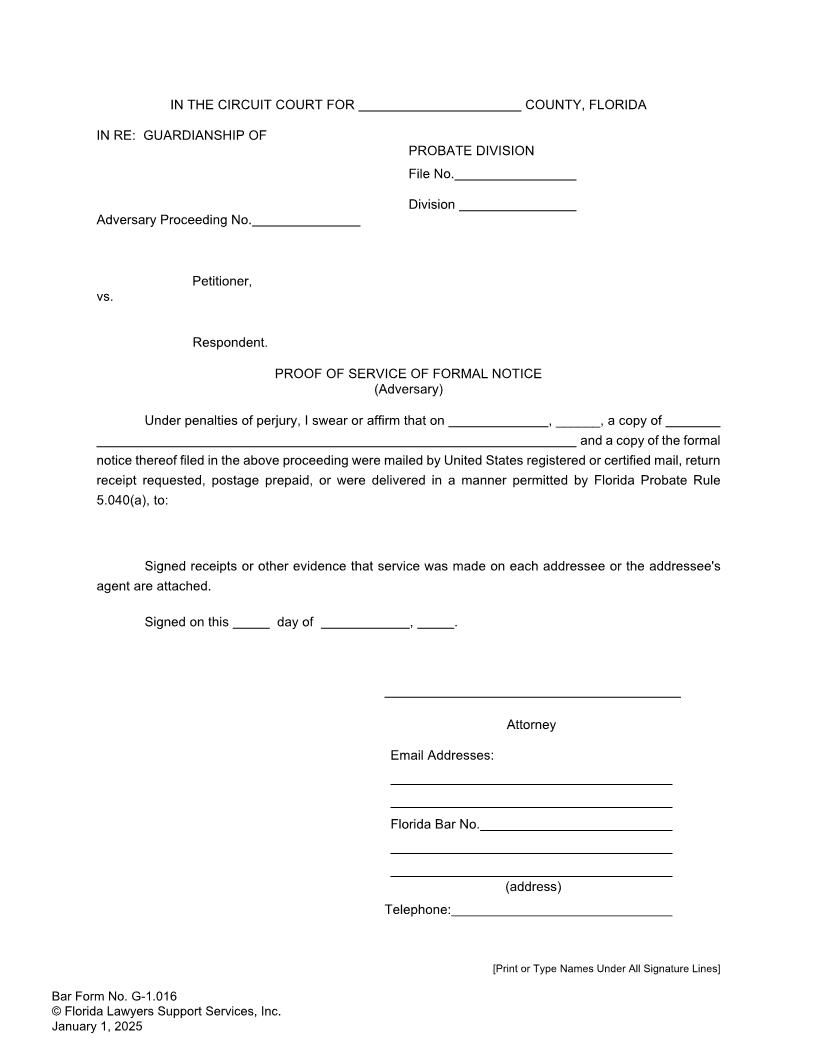 Proof Of Service Of Formal Notice Adversary {G-1.016} | Pdf Fpdf Doc Docx | FLSSI Guardianship