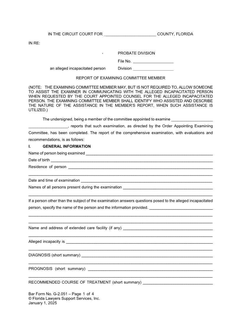 Report Of Examining Committee Member {G-2.051} | Pdf Fpdf Doc Docx | FLSSI Guardianship