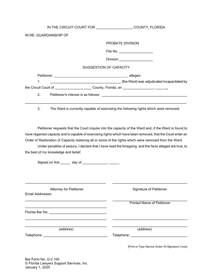 Suggestion Of Capacity {G-2.100} | Pdf Fpdf Doc Docx | FLSSI Guardianship