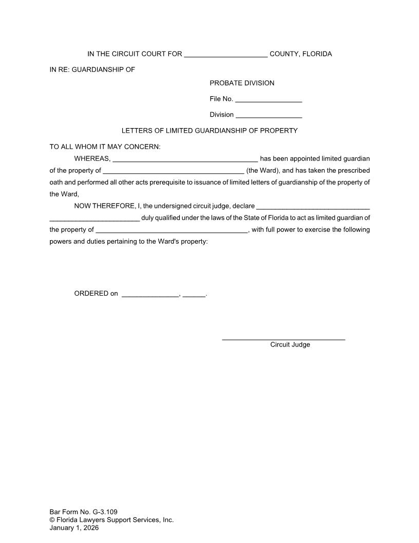 Letters Of Limited Guardianship Of The Property {G-3.109} | Pdf Fpdf Doc Docx | FLSSI Guardianship