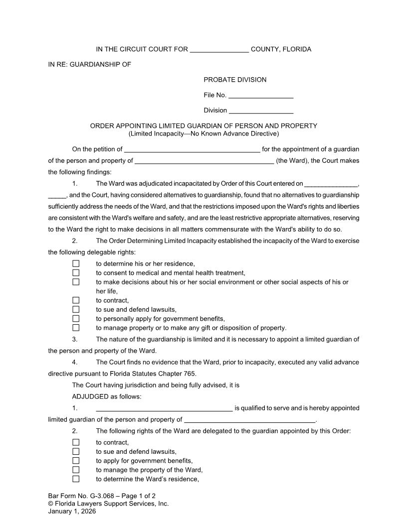 Order Appointing Limited Guardian Person Property Ltd Incapacity No Directive {G-3.068} | Pdf Fpdf Doc Docx | FLSSI Guardianship