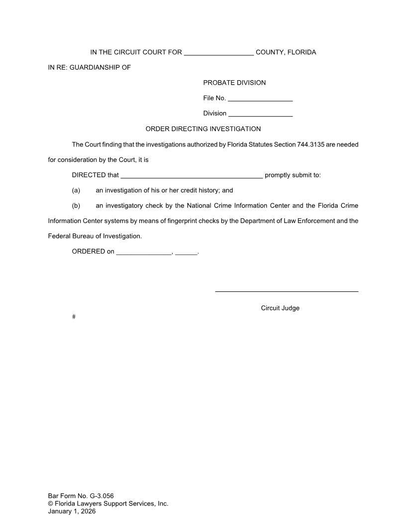 Order Directing Investigation {G-3.056} | Pdf Fpdf Doc Docx | FLSSI Guardianship