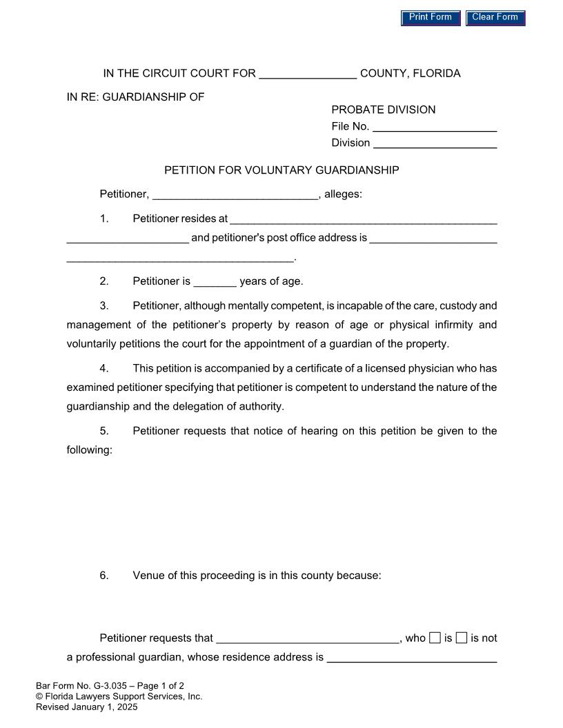 Petition For Voluntary Guardianship {G-3.035} | Pdf Fpdf Doc Docx | FLSSI Guardianship