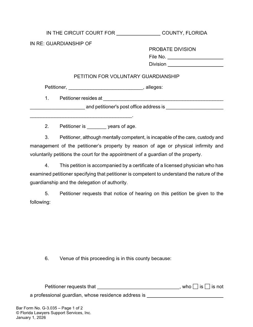 Petition For Voluntary Guardianship {G-3.035} | Pdf Fpdf Doc Docx | FLSSI Guardianship