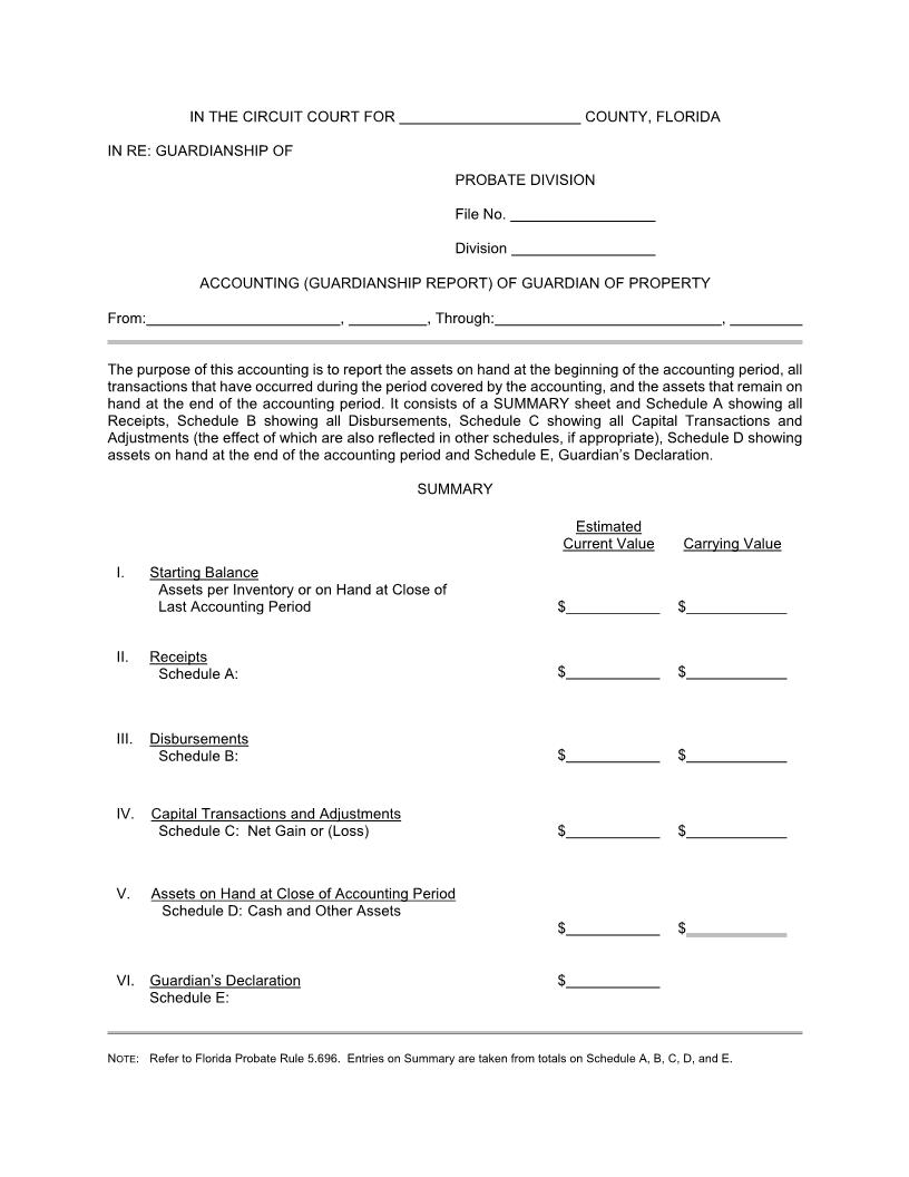 Accounting (Guardianship Report) Of Guardian Of Property {G-4.025} | Pdf Fpdf Docx | FLSSI Guardianship