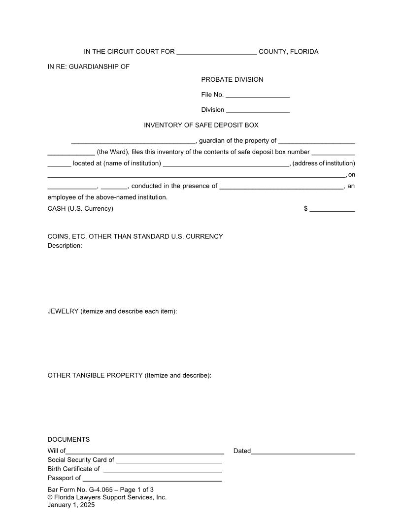 Inventory Of Safe Deposit Box {G-4.065} | Pdf Fpdf Doc Docx | FLSSI Guardianship