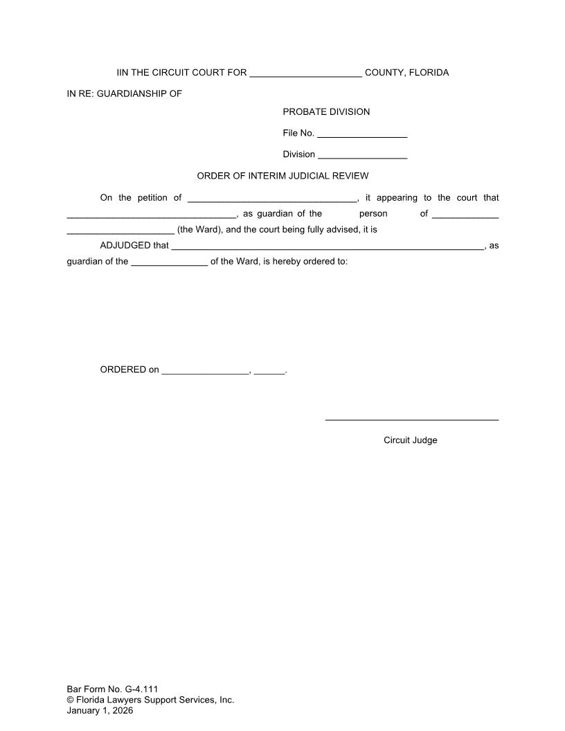 Order Of Interim Judicial Review {G-4.111} | Pdf Fpdf Doc Docx | FLSSI Guardianship