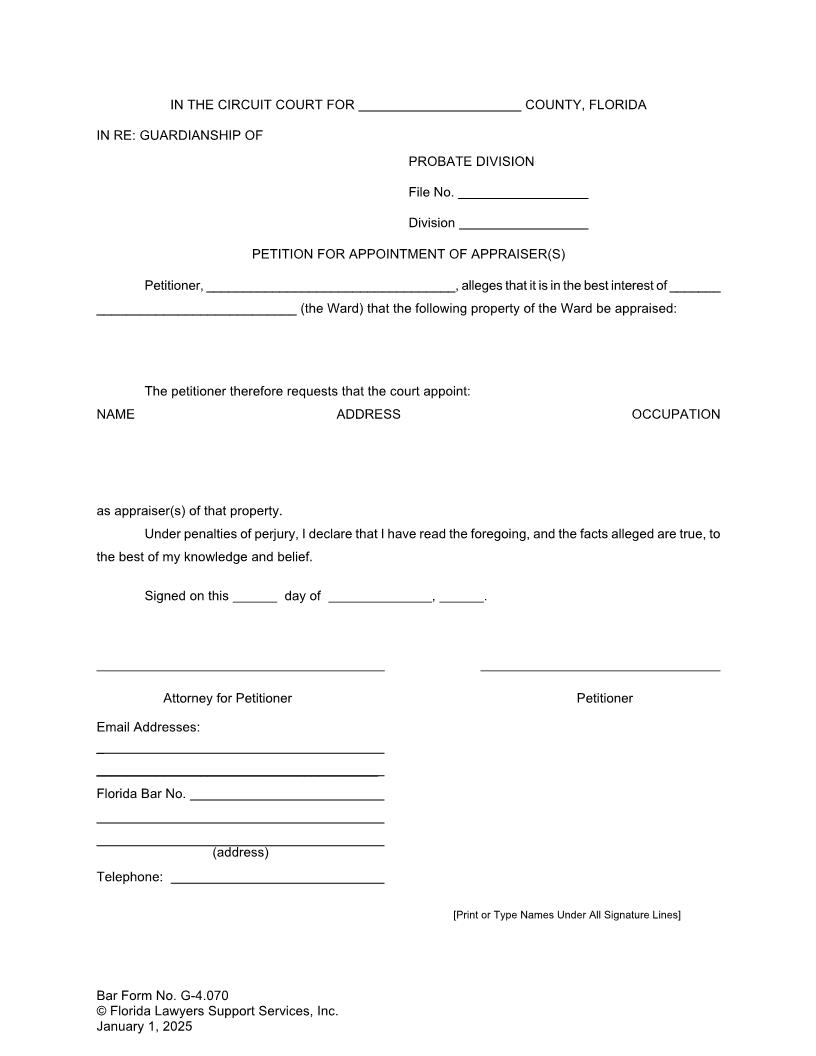 Petition For Appointment Of Appraiser(s) {G-4.070} | Pdf Fpdf Doc Docx | FLSSI Guardianship