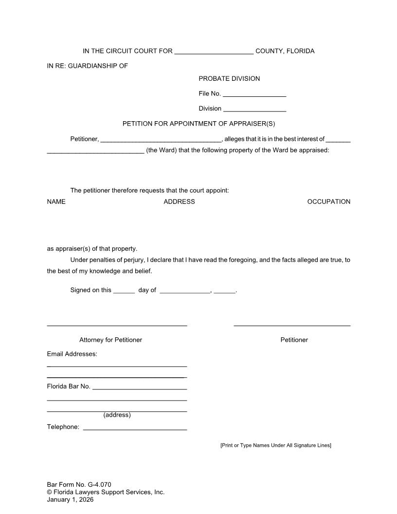 Petition For Appointment Of Appraiser(s) {G-4.070} | Pdf Fpdf Doc Docx | FLSSI Guardianship