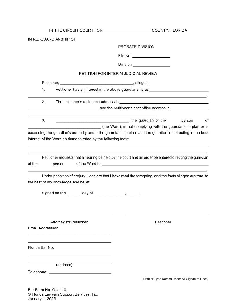 Petition For Interim Judicial Review {G-4.110} | Pdf Fpdf Doc Docx | FLSSI Guardianship
