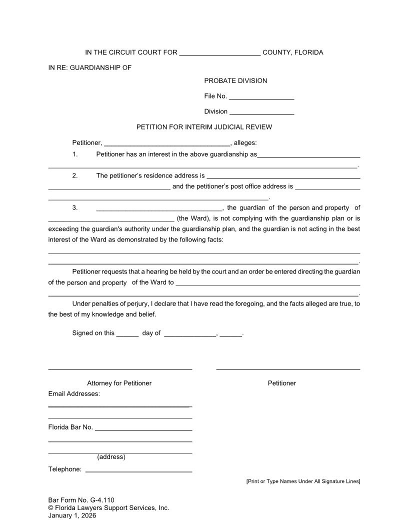 Petition For Interim Judicial Review {G-4.110} | Pdf Fpdf Doc Docx | FLSSI Guardianship