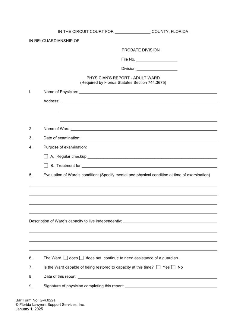 Physicians Report Adult Ward {G-4.022a} | Pdf Fpdf Docx | FLSSI Guardianship