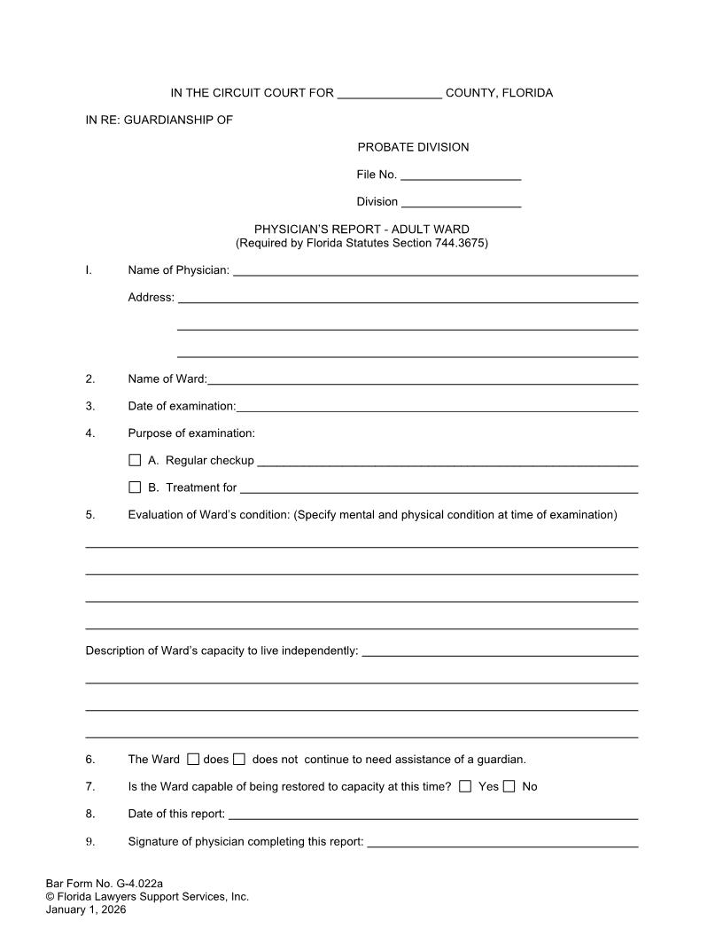 Physicians Report Adult Ward {G-4.022a} | Pdf Fpdf Docx | FLSSI Guardianship