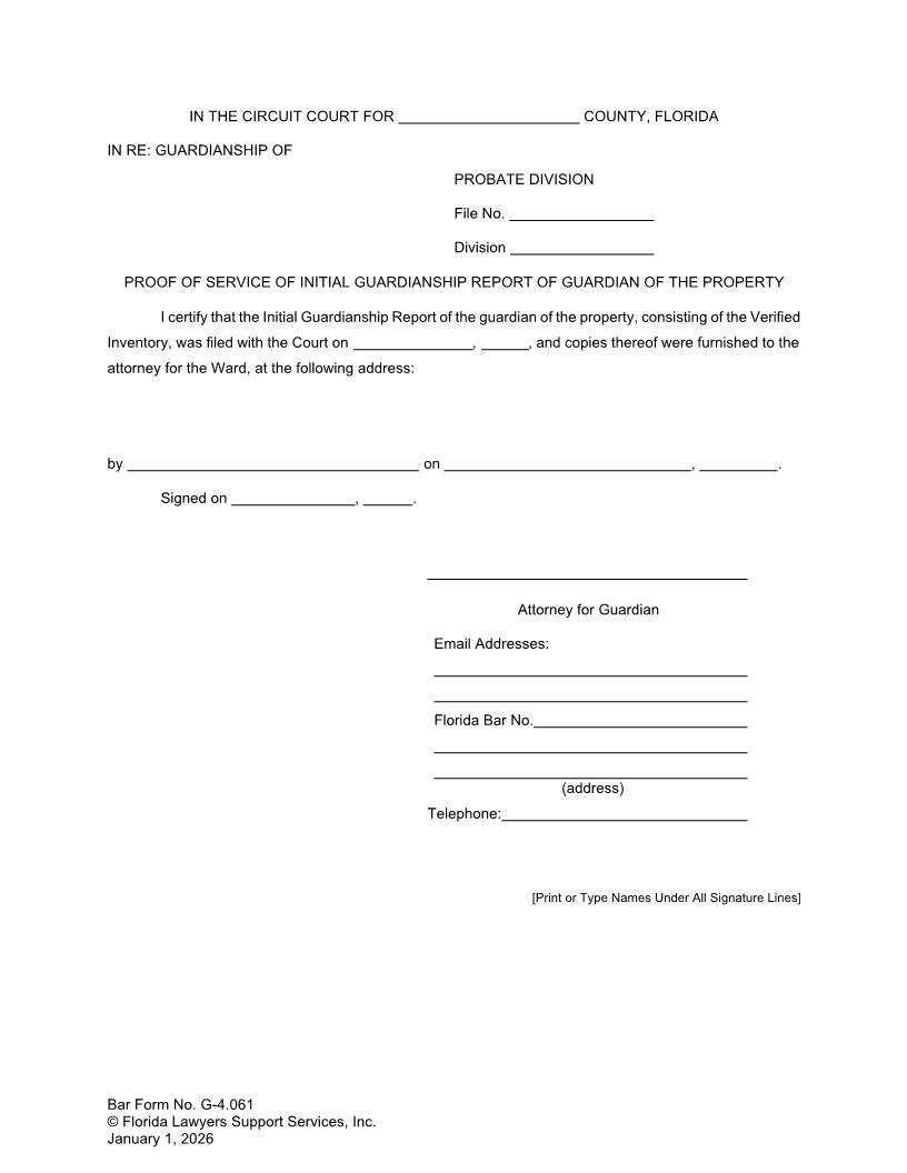 Proof Of Service Of Initial Guardianship Report Of Guardian Of Property {G-4.061} | Pdf Fpdf Doc Docx | FLSSI Guardianship
