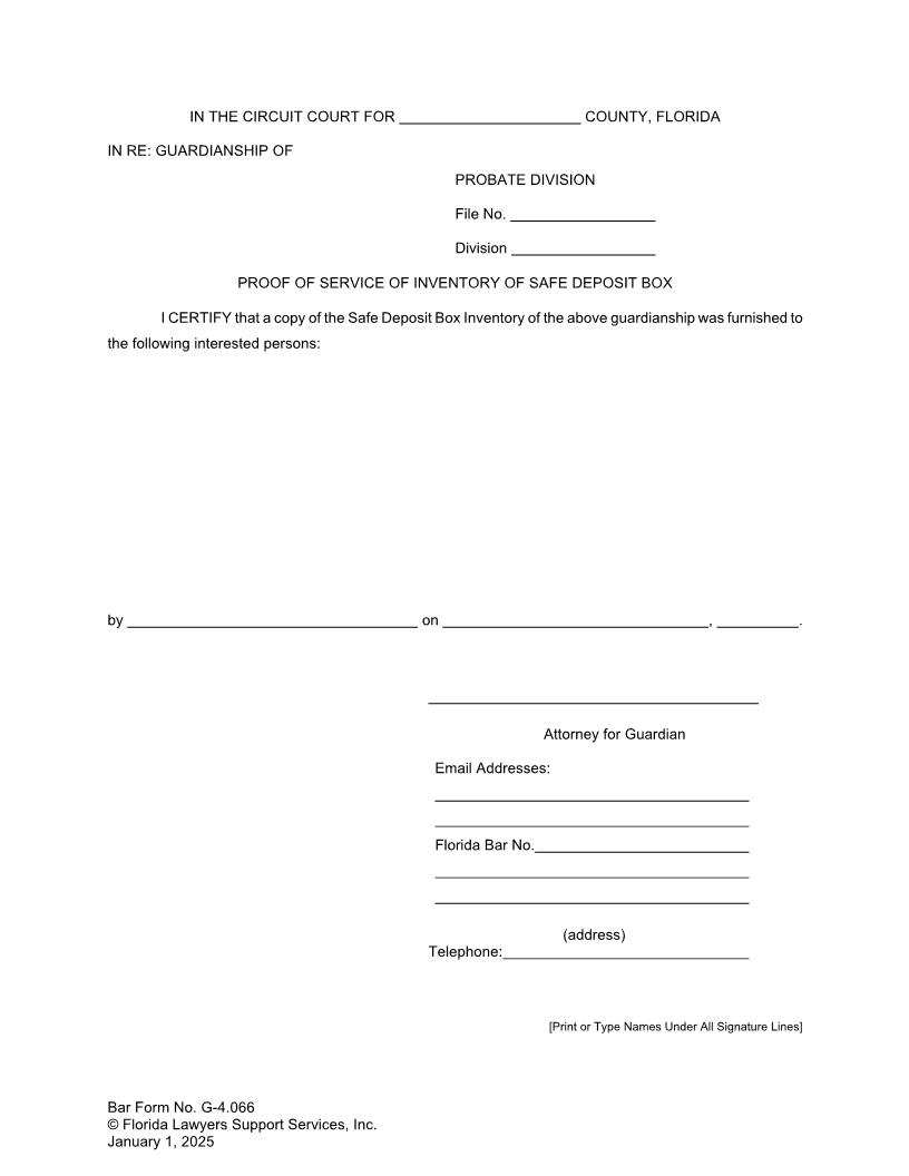 Proof Of Service Of Inventory Of Safe Deposit Box {G-4.066} | Pdf Fpdf Doc Docx | FLSSI Guardianship