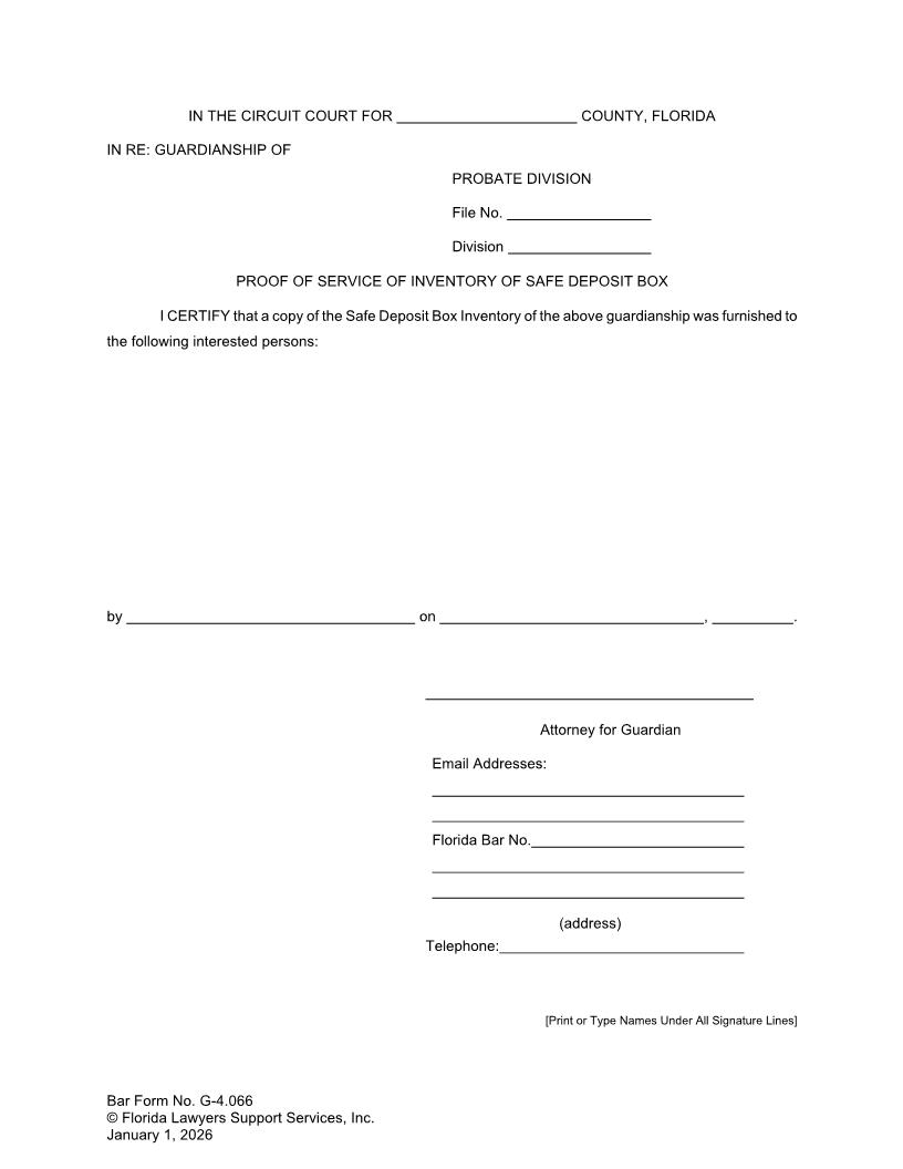 Proof Of Service Of Inventory Of Safe Deposit Box {G-4.066} | Pdf Fpdf Doc Docx | FLSSI Guardianship