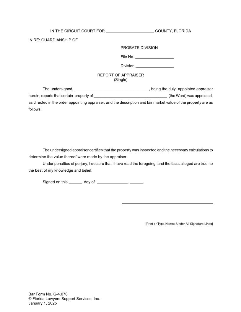 Report Of Appraiser Single {G-4.076} | Pdf Fpdf Doc Docx | FLSSI Guardianship
