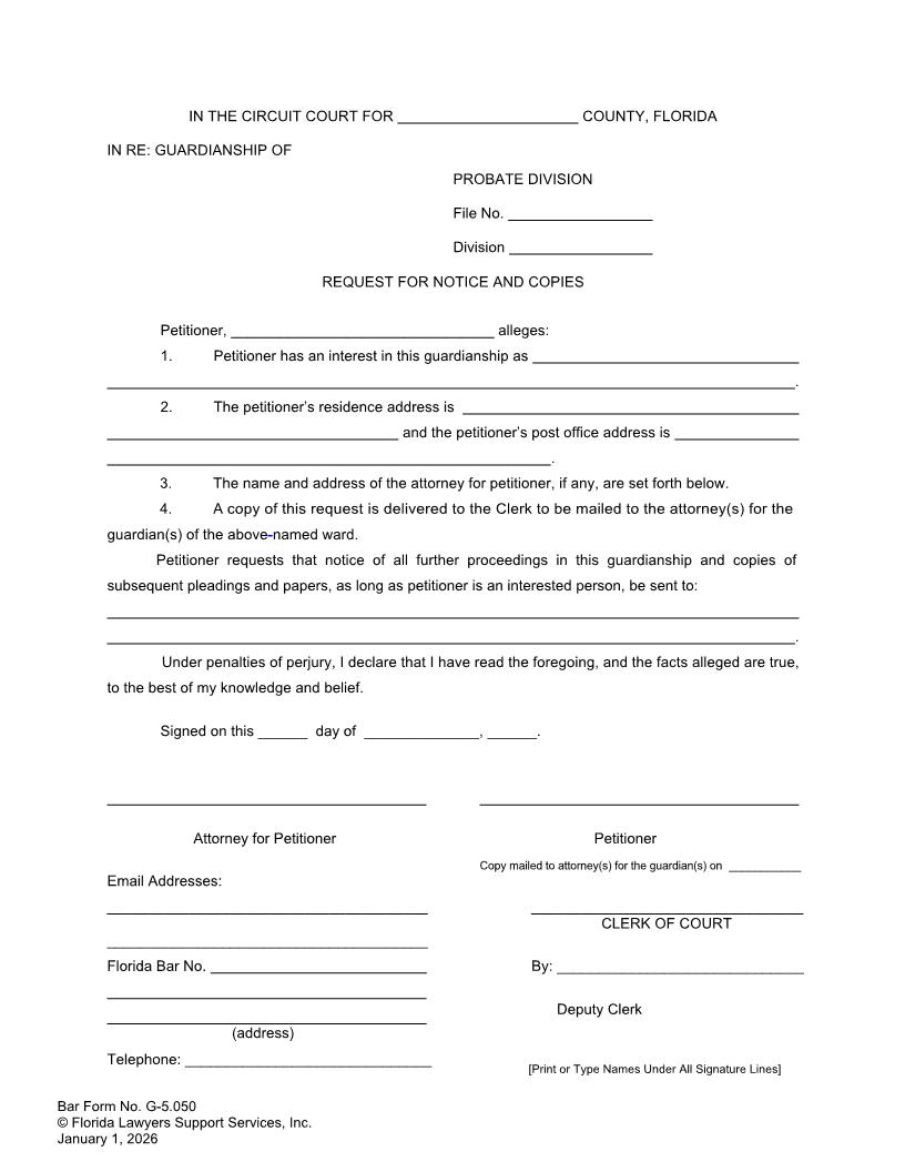 Request For Notice And Copies {G-5.050} | Pdf Fpdf Doc Docx | FLSSI Guardianship