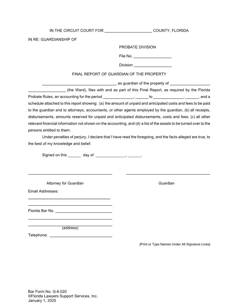 Final Report Of Guardian Of The Property {G-6.020} | Pdf Fpdf Doc Docx | FLSSI Guardianship