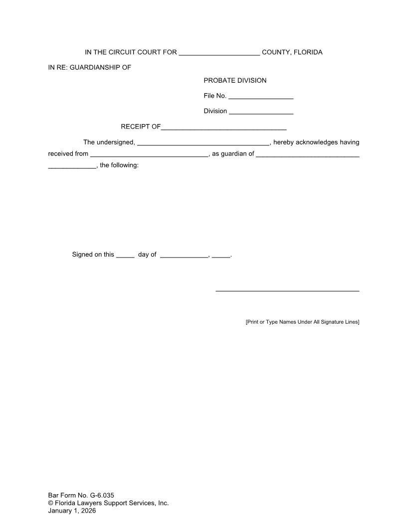 Receipt {G-6.035} | Pdf Fpdf Doc Docx | FLSSI Guardianship
