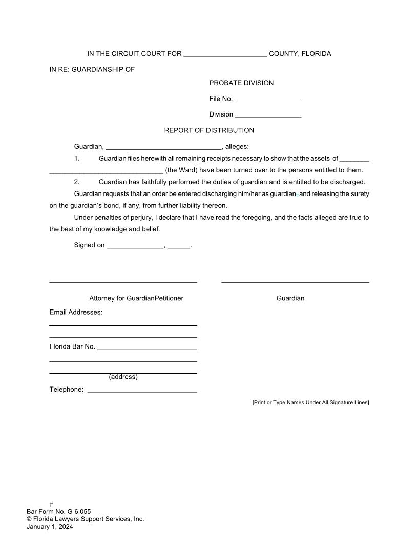 Report Of Distribution {G-6.055} | Pdf Fpdf Doc Docx | FLSSI Guardianship