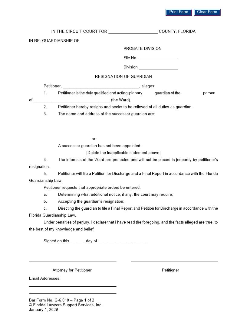 Resignation Of Guardian {G-6.010} | Pdf Fpdf Doc Docx | FLSSI Guardianship