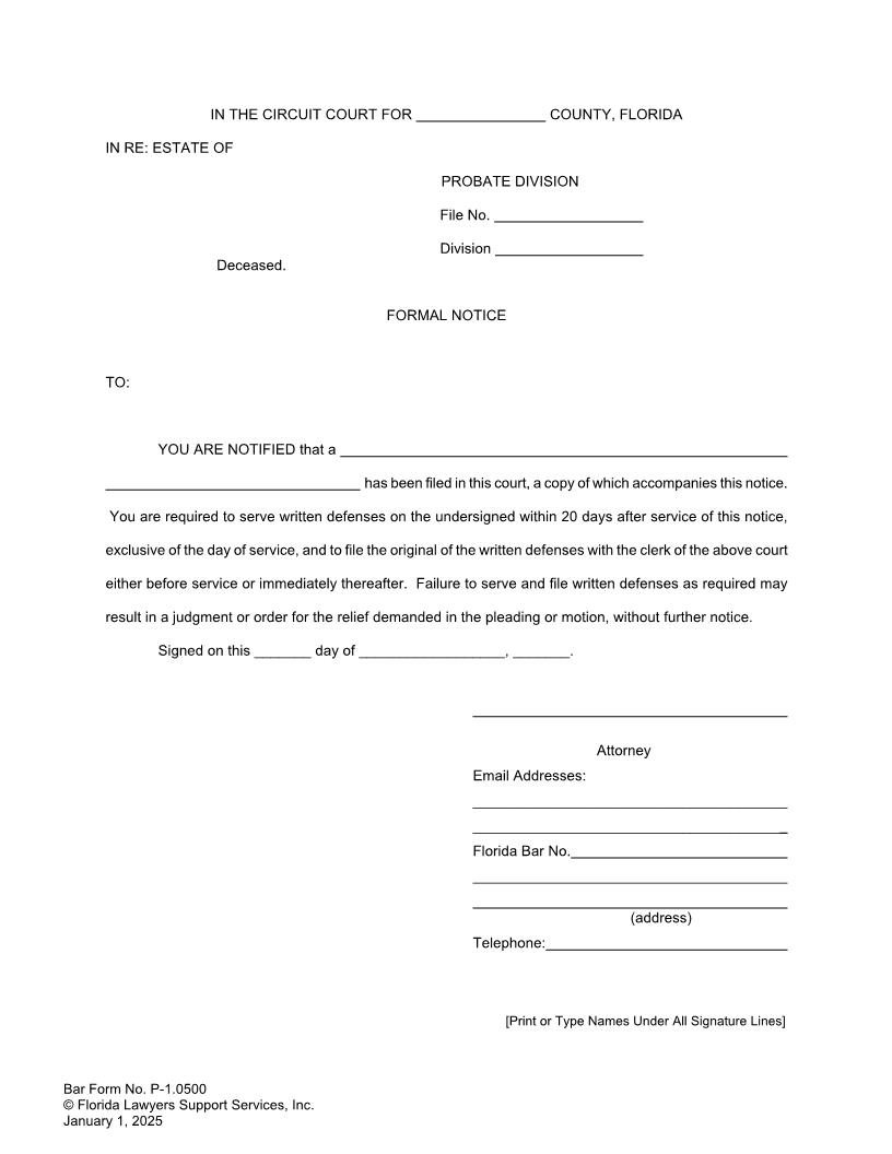 Formal Notice {P-1.0500} | Pdf Fpdf Doc Docx | FLSSI Probate