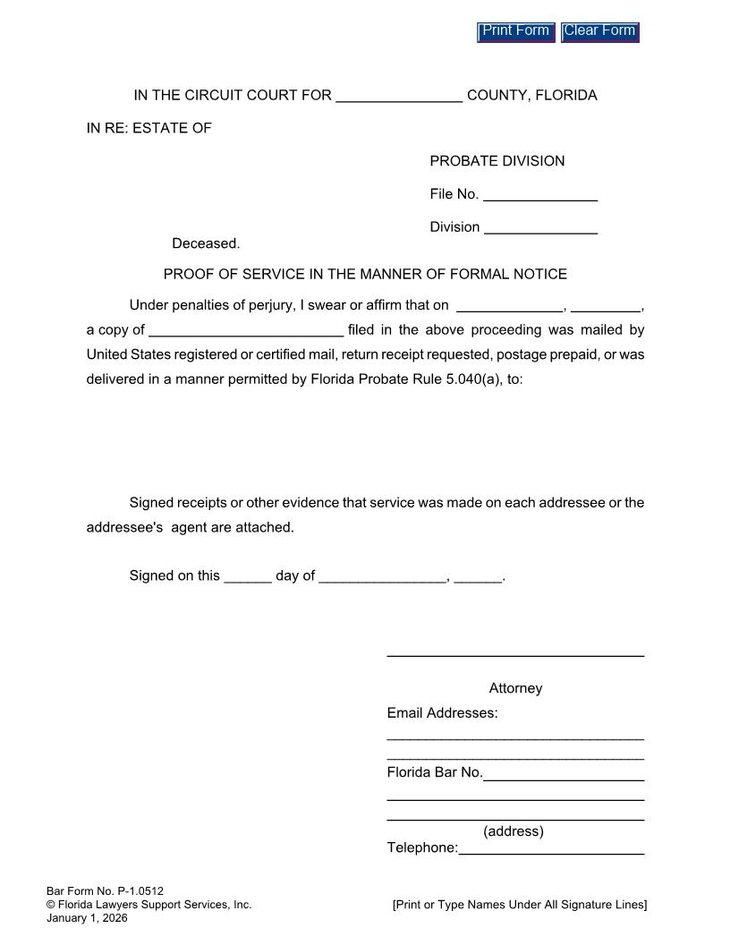 Proof Of Service In The Manner Of Formal Notice {P-1.0512} | Pdf Fpdf Docx | FLSSI Probate