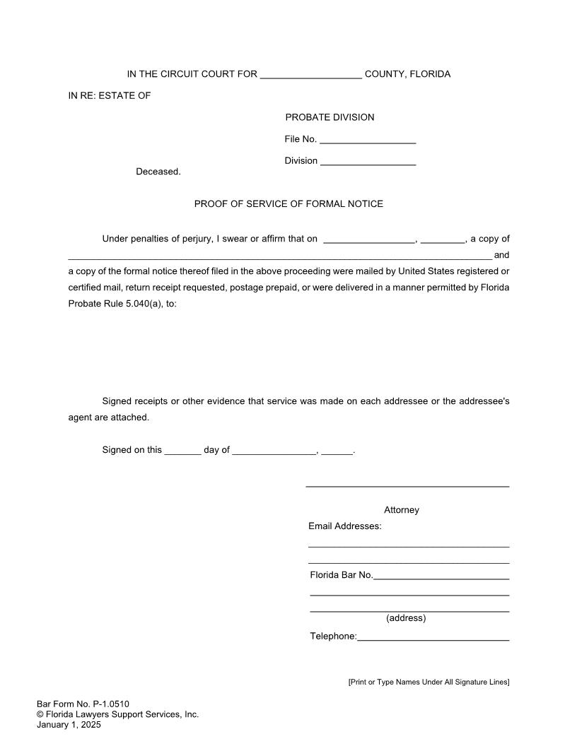 Proof Of Service Of Formal Notice {P-1.0510} | Pdf Fpdf Doc Docx | FLSSI Probate