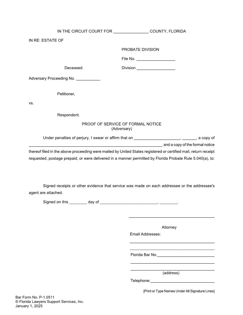 Proof Of Service Of Formal Notice (Adversary) {P-1.0511} | Pdf Fpdf Doc Docx | FLSSI Probate