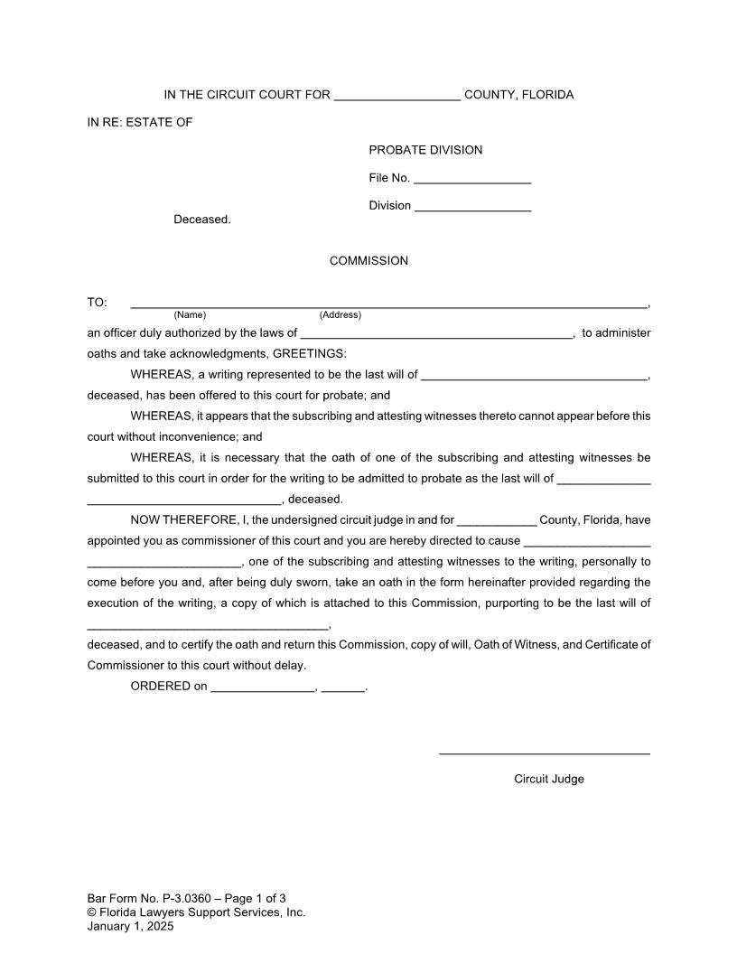 Commission {P-3.0360} | Pdf Fpdf Doc Docx | FLSSI Probate
