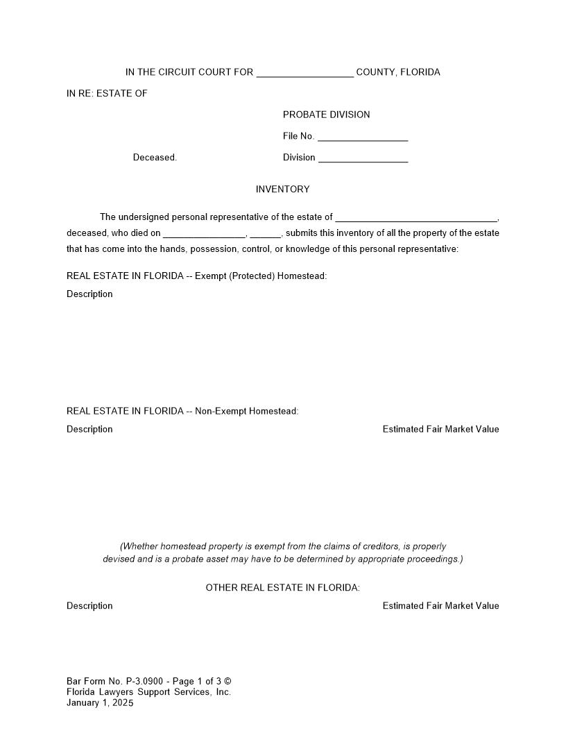 Inventory {P-3.0900} | Pdf Fpdf Doc Docx | FLSSI Probate